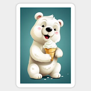 Cute Polar Bear Eating A Ice Cream Sticker